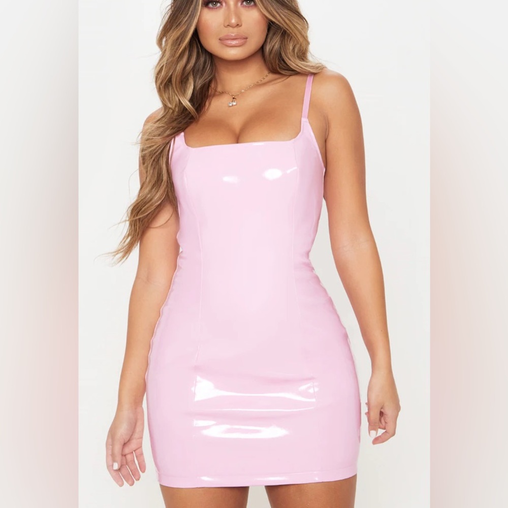 Baby Pink PU Bodycon Dress